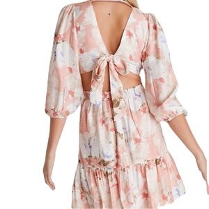 NWT Express Pink Floral Open Back Dress - Small
